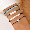 Charm Bracelets 4pcs/set Ethnic Style Pearl Rope Set For Women Gothic Geometric Soft Clay Bangles 2024 Girls Jewelry 10152