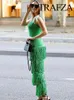 Casual Dresses Trafza Green Sticked For Women Tassel Backless Long Sexy Summer Bodycon Dress Woman Midi Evening Party