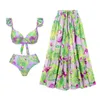 Costumi da bagno da donna 3 pezzi Set 2024 Costume da bagno push up da donna Set gonna a due pezzi Monokini Abito estivo da spiaggia Costume da bagno brasiliano