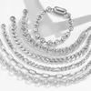 Bracelets à maillons Punk perles Bracelet ensemble pour femmes chaînes en aluminium multicouche couleur argent accessoires de charme cadeaux de fête 2024 bijoux à la mode