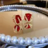 Stud Earrings Elegant Red Zircon Wheat Square For Women Simple Fashion Versatile Party Jewelry