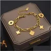 Charm Bracelets Snap Up Designer Bangle Four Leaf Clover Elegant Fashion 18K Gold Agate Shell Chain Birthday Party Perfect Gift Drop Dh3Y5