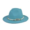 Berets Fedora Hats Big Brim Panama Thick Gold Chain Band Belt Men Women Winter Autumn Wide Felted Fedoras