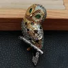 Jewelry KKGEM Animal Jewelry 19x46mm Cubic Zirconia pave Gold color Owl Brooch Pin Bird CZ Brooch for sweater clothing accessories