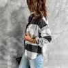 Camisa xadrez para mulheres outono e inverno nova camisa de bolso com peito casaco casual para