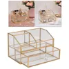 Jewelry Pouches Luxury Glass Box Clear Gold Tone Metal Storage Case Cosmetic Makeup Lipstick Holder Organizer With Drawer