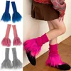 Calcetines de mujer de felpa con retazos de plumas acampanadas hasta la rodilla, cubiertas de punto de ganchillo de Color sólido, puños de botas con adornos de piel Y2k