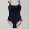 Women's Swimwear 2024 Retro One Piece Swimsuit Women Sling Double Strap Open Back Monokini Korean Trikini Pad Bathing Suit Beachwear