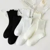 Chaussettes en coton à volants pour femmes, 3 paires, Harajuku, Tube central doux, noir, blanc, Jk Lolita, chaussettes douces et respirantes, amples à la cheville