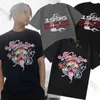 夏の男性レディースヘルスターTシャツラッパーウォッシュグレーヘビークラフトユニセックス半袖トップハイストリートファッションレトロ女性TシャツUSサイズS-XL M4GD＃