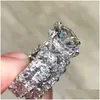 Alyans Varış Top Lüks Takı Satış 925 Sterling Sier Büyük Yuvarlak Kesilmiş Beyaz Topaz CZ Diamond Çift Kadın Gelin Drop Deli Dhrul