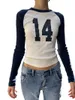 T-shirt da donna T-shirt da donna Top raglan Casual manica lunga girocollo stampa lettera slim fit panni streetwear