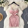 Casual Kleider Foamlina Sexy Perlen Spaghetti Strap Party Kleid Für Frauen Elegante Ärmellose Backless Schlank Bodycon Abend Club Samt