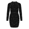 Sukienki swobodne 2024 Fall White Black Freading Women Bandage Party Dress Mini Club Robe Femme Long Sleeve Bodycon Wedding Vestidos HD8095