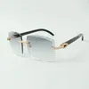 occhiali da sole di design con diamanti medi 3524022 lenti da taglio occhiali in corna di bue testurizzati neri naturali, misura 58-18-140 mm