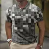 Men's Polos Polo T-shirt Patchwork Plaid Print Clothing Summer Casual Short Sleeved Daily Street Tops Tees Loose Oversized Shirt