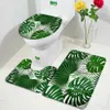 Bath Mats Tropical Leaves Bath Mat Set Green Leaf Monstera Black Carpet Home Bathroom Decor Non Slip Rugs U-shaped Toilet Lid Cover