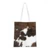 Shopping Bags Custom Simulated Cowhide Texture Canvas Women Printing Durable Groceries Shopper Tote