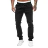 Calças masculinas clássico cor sólida jogging casual zíper duplo bolso joggers calças terno reto lazer uso diário