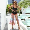 Colete sexy maxi vestido boêmio para mulheres oco para fora feminino vestidos longos de praia sem mangas retalhos moda verão vestido de borla biquíni praia cobrir