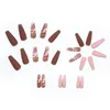 Falsas unhas quentes cor de chocolate longa bailarina falsa com desenhos outono inverno caixão francês pontas de unhas conjunto imprensa