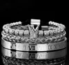 NOUVEAU bracelet de luxe pour homme Micro Pave CZ Roman Royal Charm femme Bracelets en acier inoxydable cristaux Bracelets Couple bijoux faits à la main cadeau de haute qualité 3 pièces/ensemble