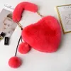 New Women Winter Faux Fur Handbag Lady Heart Shape Plush Handbags Female Fashion Phone Purse Teenage Girl Gift Kawaii Party Tote B300j