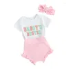 Clothing Sets Baby Girls 3Pcs Summer Outfit Short Sleeve Letter Embroidery Romper Shorts Headband Set Born Clothes