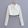 Women's Blouses White Black Cropped Shirt Women 2024 Fashion Designer Long Sleeve Casual Office Wear Ladies Belt Shirts Y2K Summer Tops