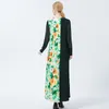 Casual Dresses Silk Jacquard Floral Dress Double-Sided Joe Sunshine Green Printed Pleated Round Neck Shirt Sleeve Party AE987