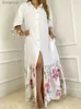 Urban Sexy Dresses Elegant Lantern Sleeve Sundress Women Dress Fashion Lapel Neck Boho Printing Shirt Dress Single Breasted Maxi Dress Robe Femme 240224