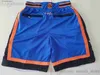 Männer Shorts 2022 NewYork KnicksMen Retro Basketball Shorts Mit Taschen Zipper Jogginghose Blau Weiß Hosen T240223