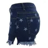 Damesshorts Dames Zomer Sexy Print Kwastje Denim Korte Jeans Blauw Casual Hoge taille Gat gescheurd Grote maat Y2k Lady