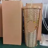 Wholesale Fashion Embossed Label Double-Layer Large Capacity 710ml Plastic Durian Cup Ice Cups Gold Gradient Color Cups