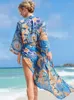 Kvinnors badkläder Boho Bohemian Print Summer Beach Wear Long Kimono Women Swimsuit Cover Up Plus Size Bikini Coverup Sarong Plage Q1160