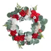 Dekorativa blommor Summerkransar för ytterdörren 1pcs Artificial Flower Wreath Elegant Autumn Red White Floral