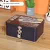 Ringar stor kapacitet Vintage Tinplate Box With Lock Key Desktop Storage Box Cosmetics Certificate Lagring Hushåll Tomlåda