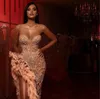 Luxury Sweetheart Mermaid Evening Dress 2024 Sparkly Beaded Ruffles High Slit Arabic Prom Gowns Vestidos De Ocasion Formales