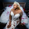 Luksusowe sukienki ślubne Aso Ebi Ebi -Mermaid for Bride plus size Eleganckie perły Tiul małżeństwo Fulllace Vintage Suknie dla afrykańskich Nigerii Kobiet NW104