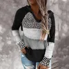 Hoodies femininos outono inverno retalhos com capuz blusas para mulher manga longa com decote em v fino pulôver topos jumper plus size feminino malha