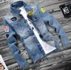 Herrjackor män våren nya jeanjackor hiphop rippade designer denim blå rockar långärmad enkelbröst jackkläder T240223