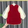 Ensembles de vêtements pour bébés filles, hiver, enfants rouges, année de noël, peluche chaude, 2 pièces, tenues pour nourrissons, jupe supérieure pour 1 à 4 ans