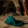 Dark Green Lace Floral Quinceanera Dresses Ball Spaghetti Straps tulle Prom Dress Party Gowns For 16 Sweet Girls