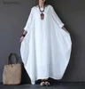 Stedelijke sexy jurken 5 effen snoepkleuren Dames O-hals Mid-mouw Kaftan Maxi-jurk Zomer Herfst Katoen Linnen Losse jurken 240223