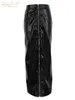 Saias skorts clacive moda preto pu couro para mulheres 2023 elegante cintura alta escritório saia longa vintage zíper fenda feminino yq240223