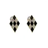 Stud Earrings Black Crystal Oval Stone Earring Vintage Zircon Hoop For Women Champagne Gold Color Wedding Party Jewelry