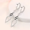 Dangle Earrings 1 Pair Women's Double Geometric Rhombus Stripes Paint Inlaid Zircon Ear Clip Ladies Fashion Jewelry E1952