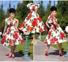 Robes de soirée femmes Vintage 50 s robe rétro Rose imprimé fleuri Pinup Midi Rockabilly Swing coton Roupas robes