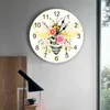 Wandklokken Bee Circle Dot aquarel bloem bedrukte klok moderne stille woonkamer woondecoratie hangend horloge