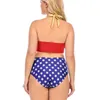 Damenbadebekleidung Sexy Roter Bikini mit hoher Taille Frauen Flagge Sterndruck Set BBW Plus Size Badeanzug Halfter Cup Separater Badeanzug